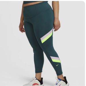 Nike One Tight Fit Performance Leggings, Deep Teal Green, Sz 2x - NWT!